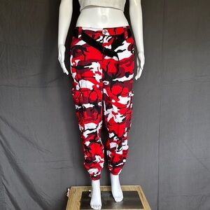 Red and Black Camouflage Women's Pants